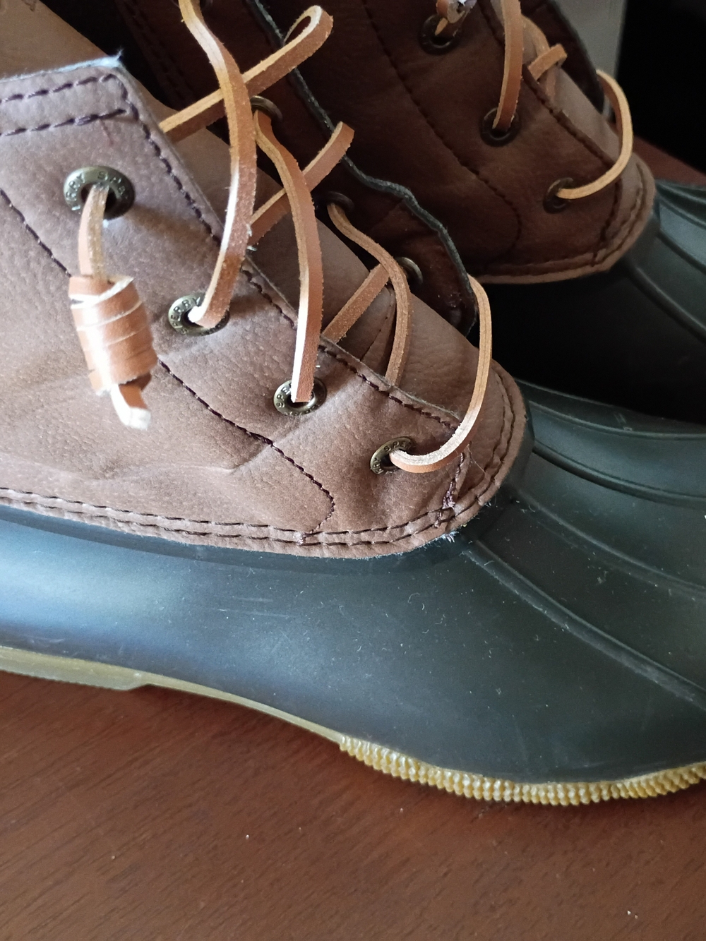 Sperry Brown and Dark Green Duck Booties